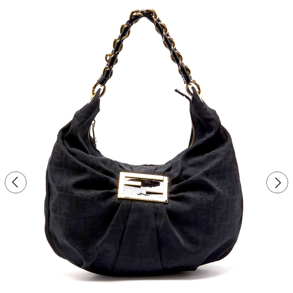 Fendi Black Zucca Canvas and Patent Leather Mia Hobo